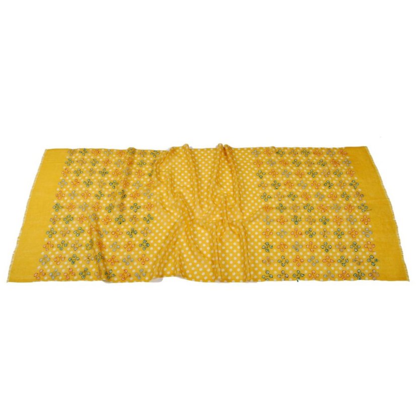 Kaschmirische Woll-Pashmina mit Aufdruck und Stickerei gelb