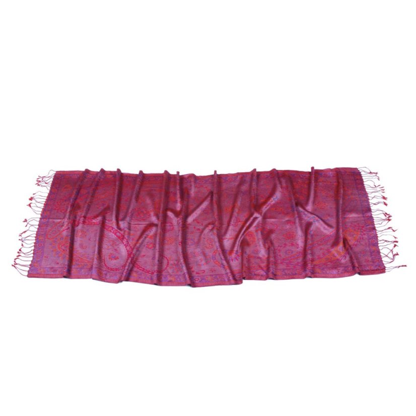 Hodvábny šál Super stredný Nortso červený s magentou a žltou farbou