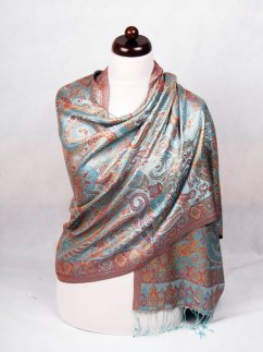 Hodvábny šál Super veľký svetlomodrý s červenou