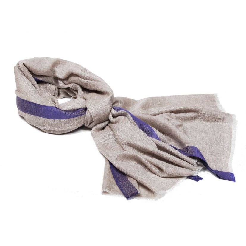 Kaschmirische Pashmina exklusiv graubeige mit Seide in Blau