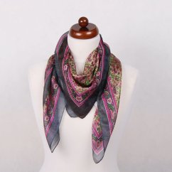 Hedvábný šátek s potiskem béžovo-růžovo-tmavě šedý