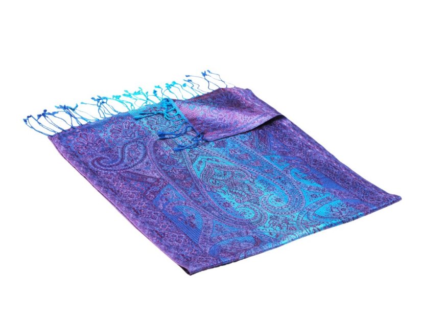 Hedvábná šála Super Norbu modro-tyrkysovo-fialová