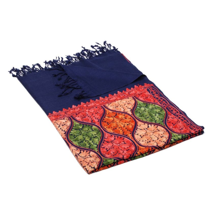 Kaschmir-Wollschal Jate M dunkelblau mit Hellrot