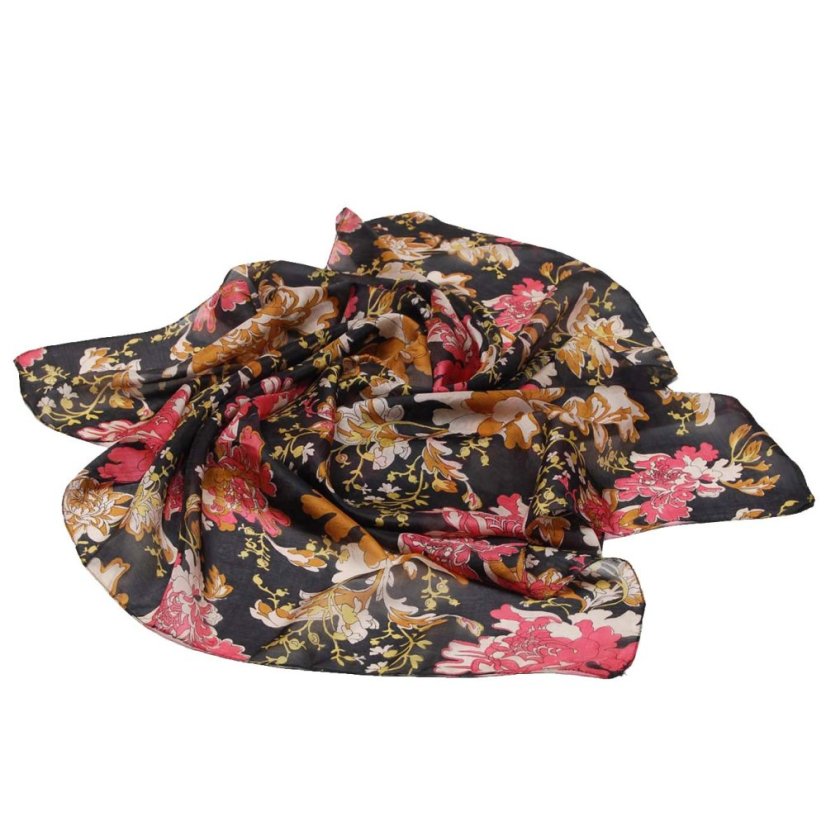 Seidentuch mit Aufdruck schwarz mit Rosa und Goldfarbe