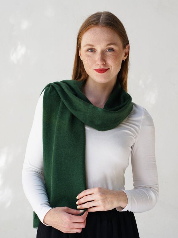 100% kašmírový šál exclusive úzky tmavozelený