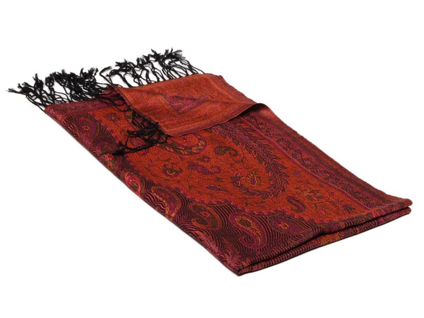Seidenschal Super mittelgroß schwarz mit Kupfer-Farbe und Lila