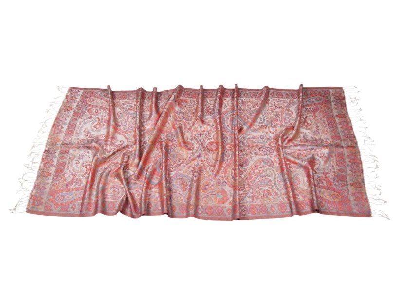 Seidenschal Super groß cremefarben mit Rot und Blau