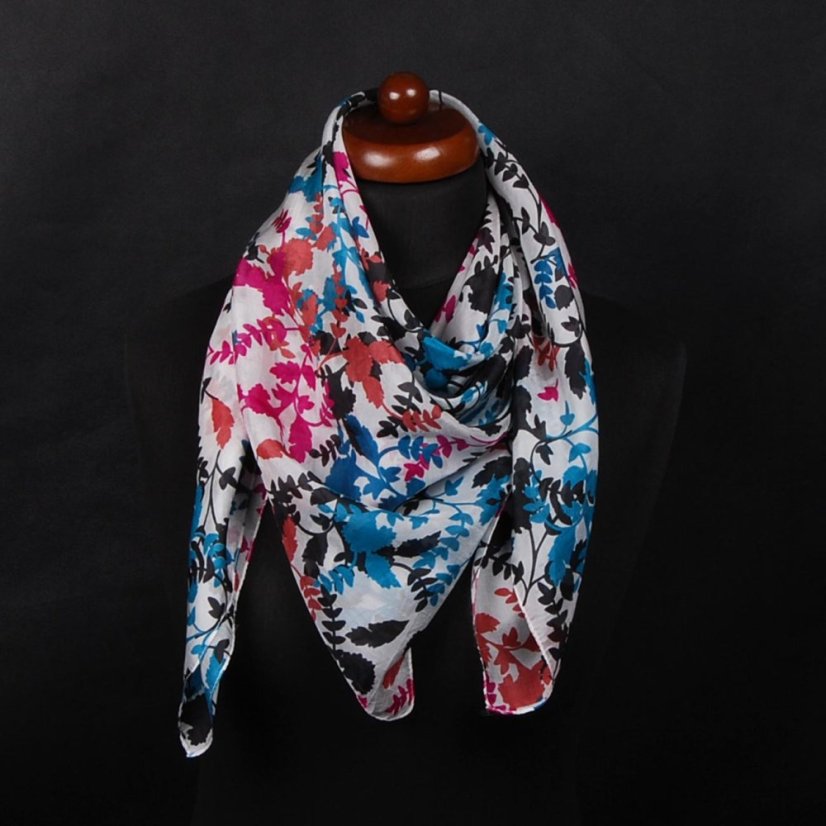 Hedvábný šátek s potiskem s magentou a tmavě tyrkysovou