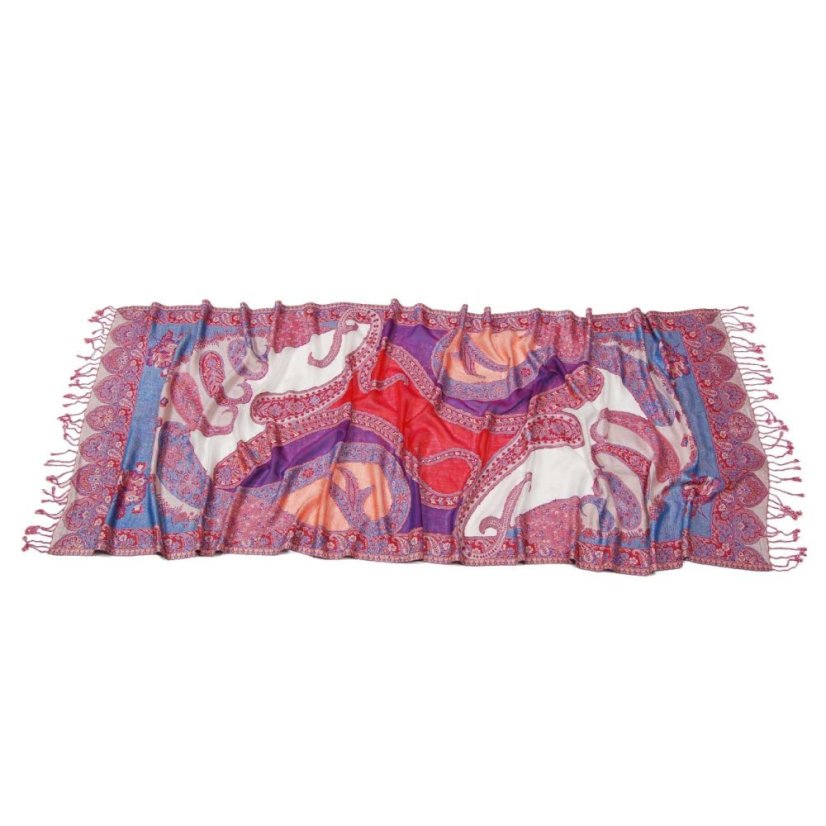 Viskoseschal cutting dunkelrosa mit Blau und Weiß