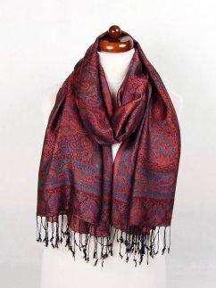 Schal aus Viskose und Seide Tsering schwarz mit Magenta und Orange