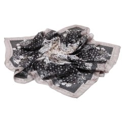 Hedvábný šátek s potiskem černo-šedo-béžový