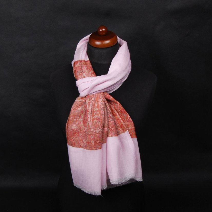 Kaschmir-Pashmina Khani Jamawar exklusiv hellrosa mit Rot