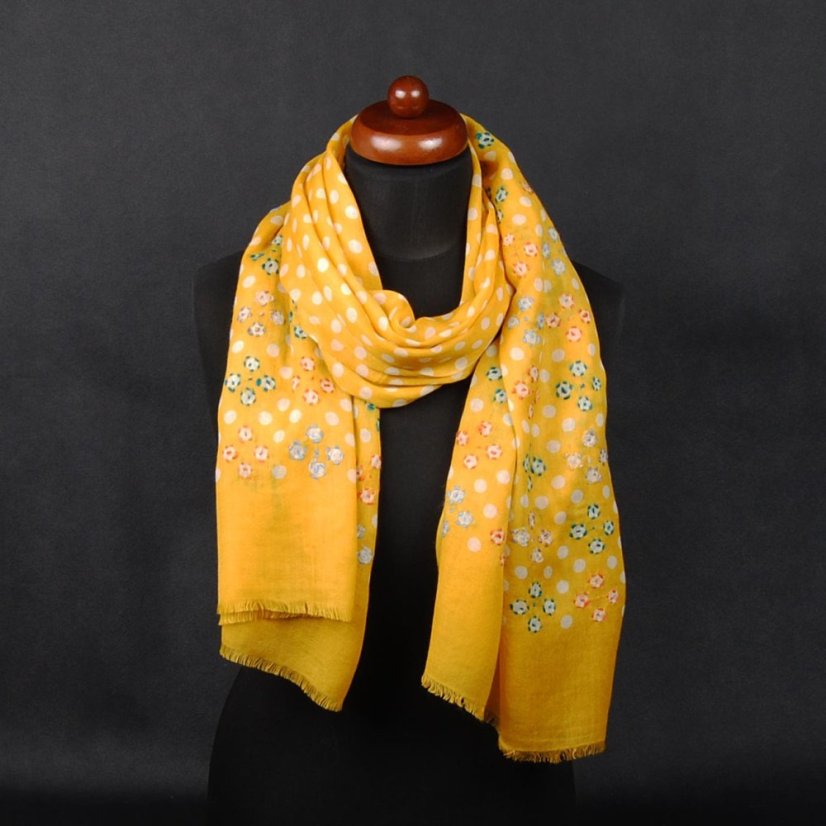 Kaschmirische Woll-Pashmina mit Aufdruck und Stickerei gelb