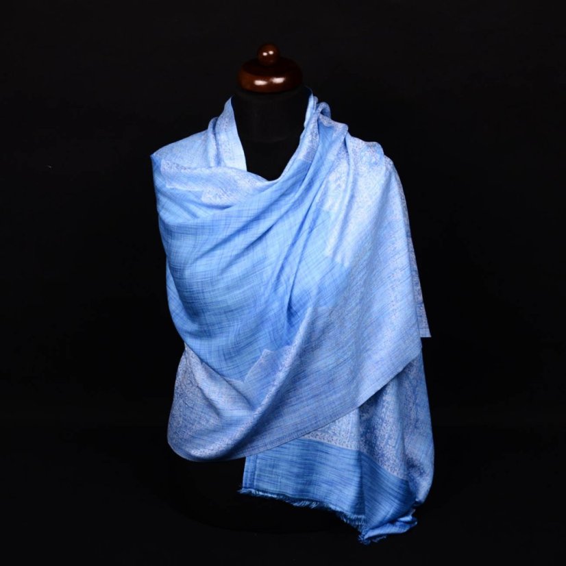 Schal aus Viskose und Seide mit Ornamenten hellblau mit Weiß