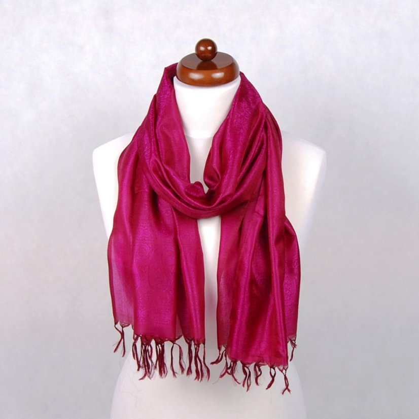 Hodvábny šál z Váránasí tmavohnedofialový s magentou