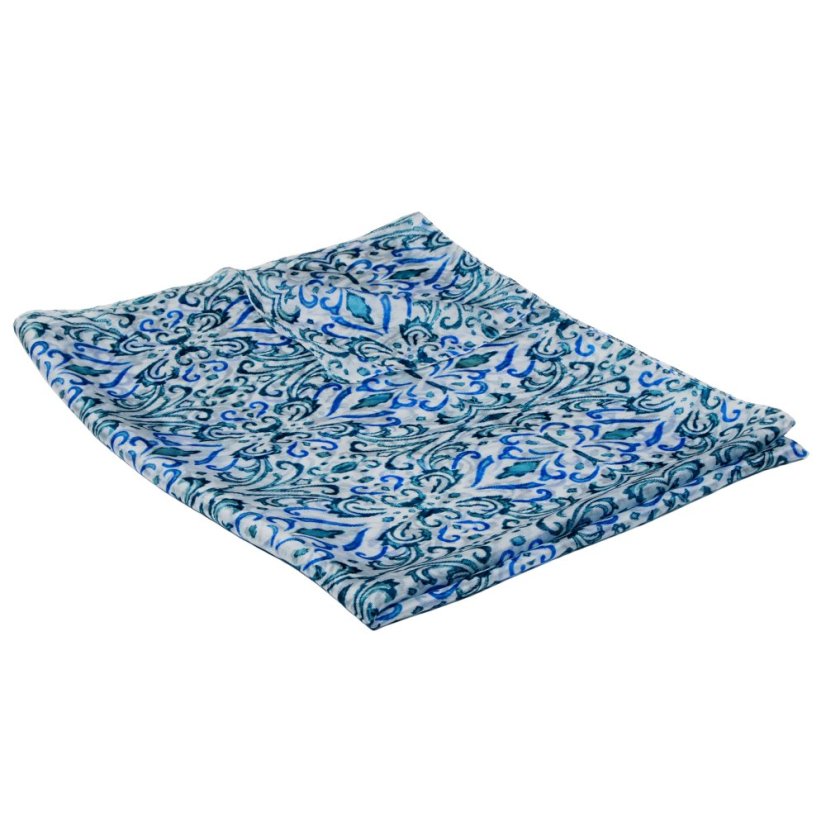 Großer Seidenschal mit Ziermuster weiß mit Teal und Blau
