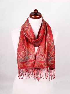 Hedvábná šála Super Tenzin červená s tyrkysovou