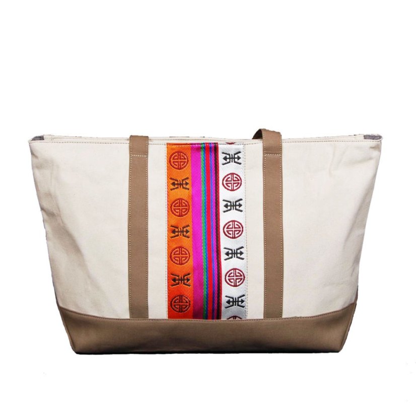 Tibetische Handtasche Shopper Thogme cremefarben