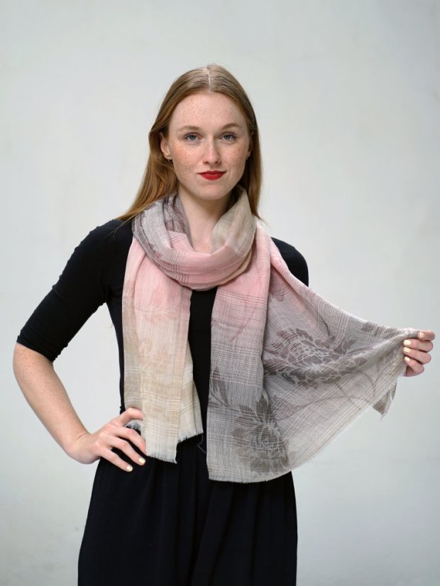 Kašmírska vlnená pašmína exclusive so svetloružovou farbou