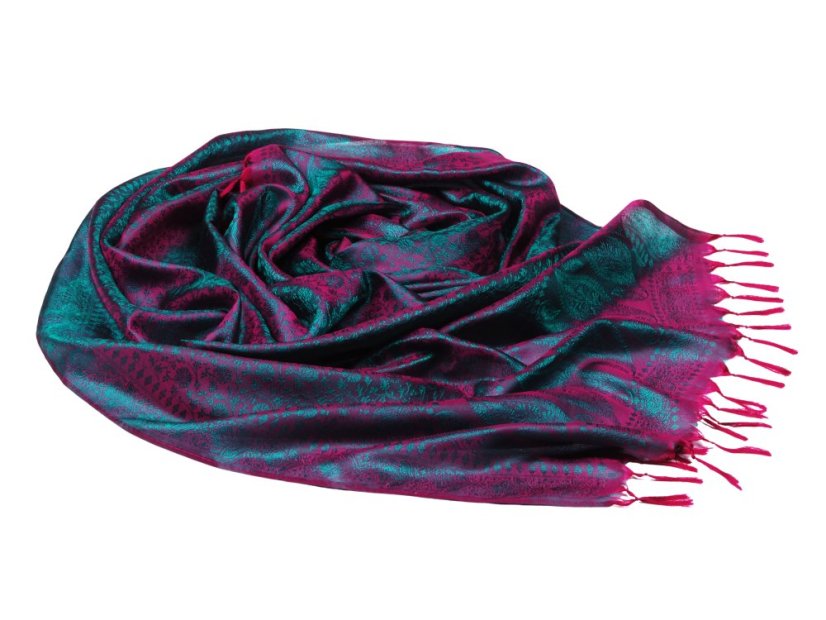Hedvábná šála z Váránasí magenta s tmavě zelenou