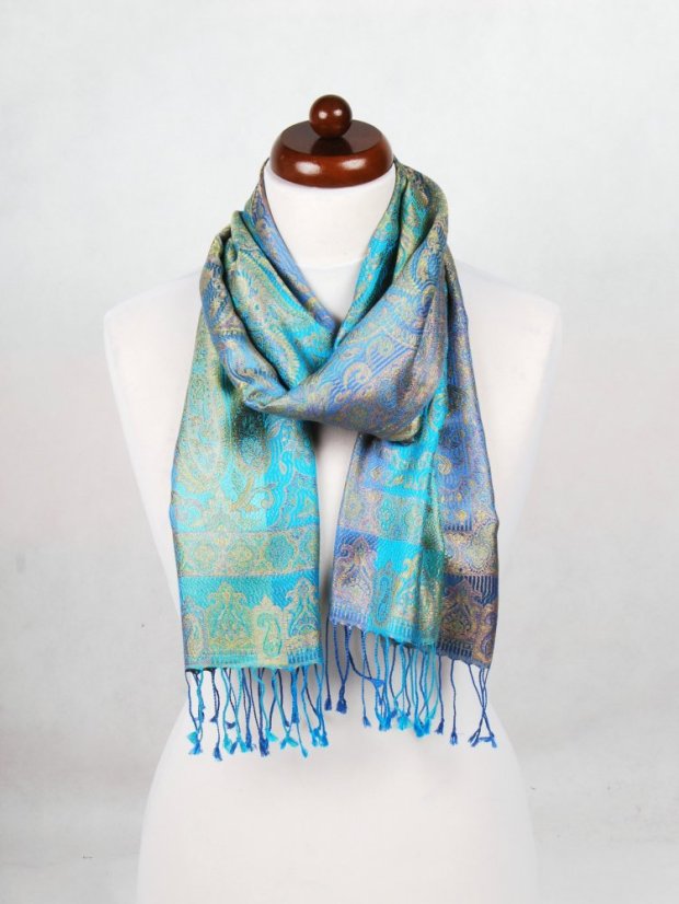 Seidenschal Super blau-türkis mit Gelb