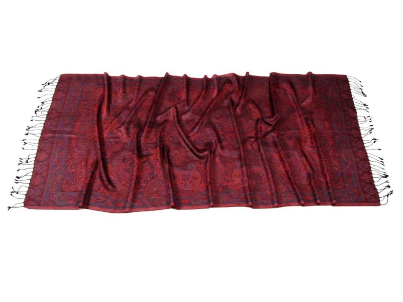 Schal aus Viskose und Seide Tsering schwarz mit Magenta und Orange