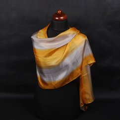 Hedvábná malovaná šála zlato-šedá