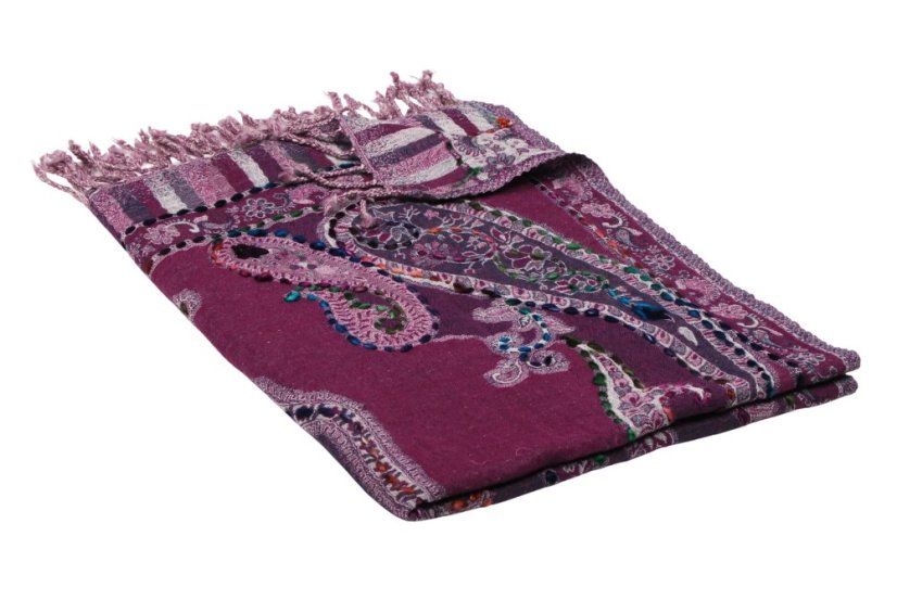 Šál z merino vlny s vyšívaním fialový