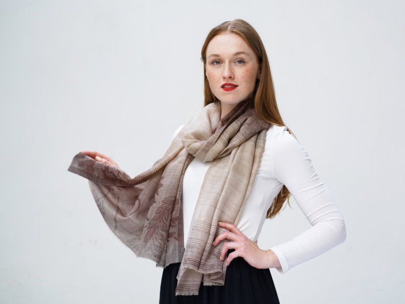 Kašmírská vlněná pašmína exclusive hnědá s tmavě šedou