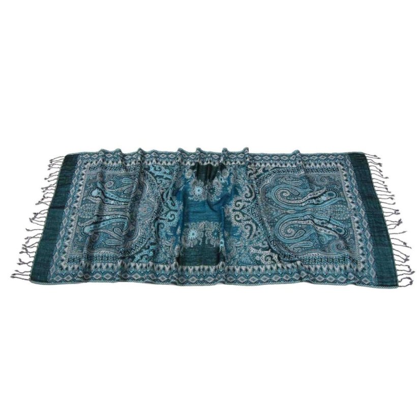 Šál z merino vlny s tmavozelenou a tyrkysovou