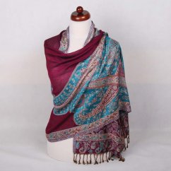 Prostříhávaná šála z viskózy fialovo-tyrkysová