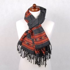 Šála z viskózy a akrylu tmavě šedá s červenou