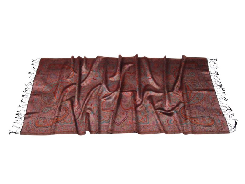 Hodvábny šál Super veľký čierny s červenou a tyrkysovou