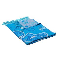 Šála z merino vlny Drolma tyrkysovo-smetanová s tmavě modrou