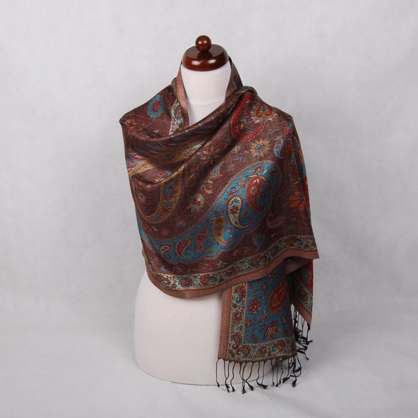 Seidenschal Super mittelgroß Jamavar schwarz mit Rot