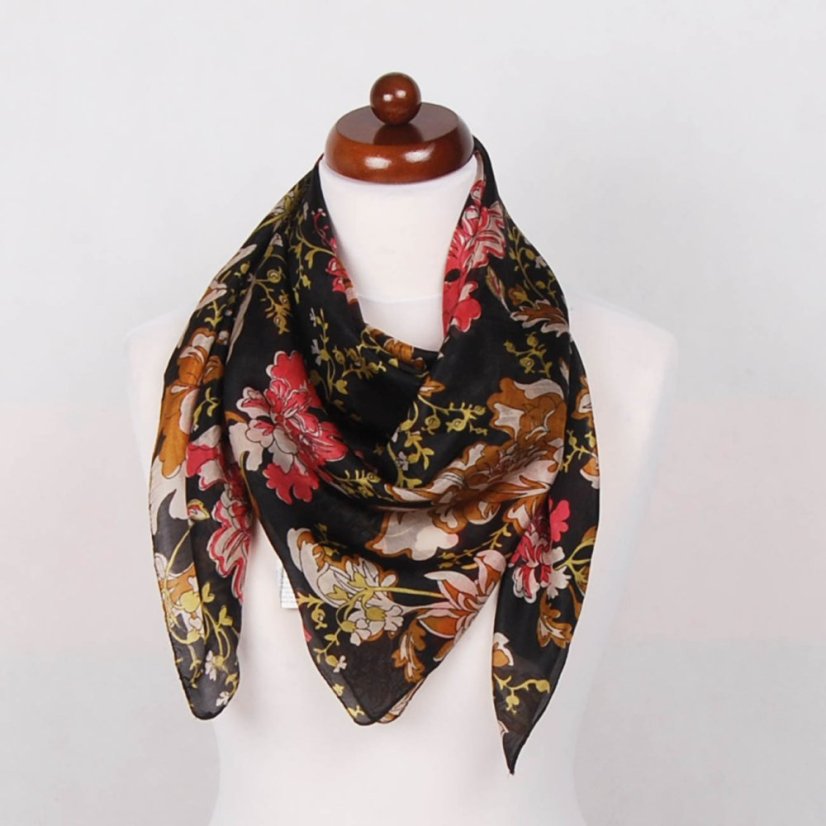 Seidentuch mit Aufdruck schwarz mit Rosa und Goldfarbe