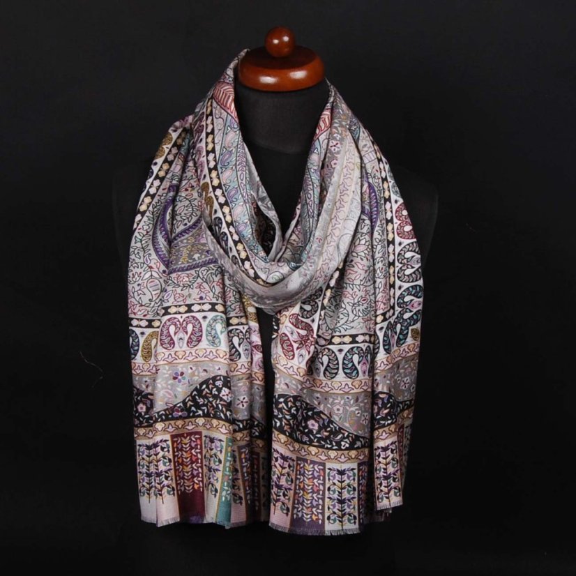 Schal aus Viskose und Seide mit Aufdruck mit Grau