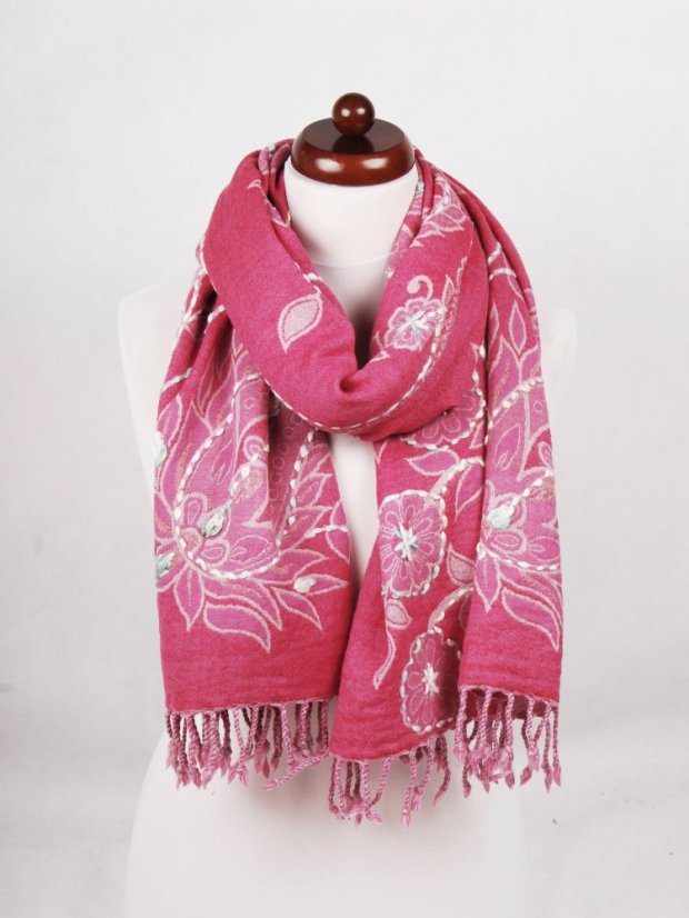 Schal aus Merinowolle handgestickt rosa