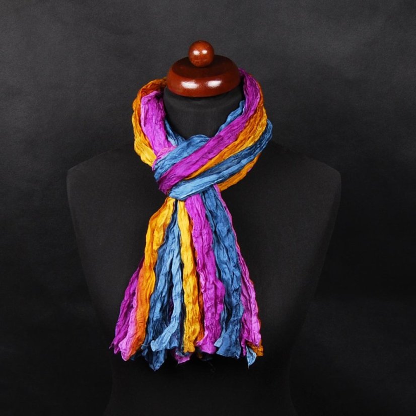 Seiden-Knitterschal graublau-goldfarben-lila