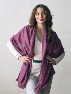 Kašmírska vlnená pašmína Self šedofialová