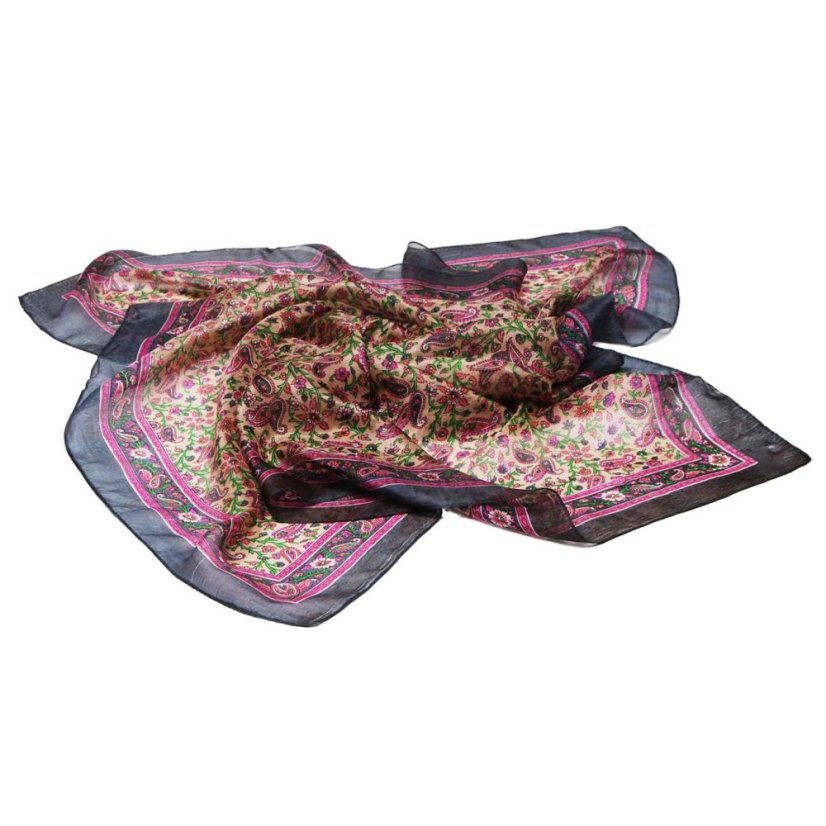 Seidentuch mit Aufdruck beige-rosa-dunkelgrau