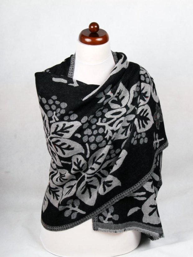 Šála z merino vlny černo-světle šedá