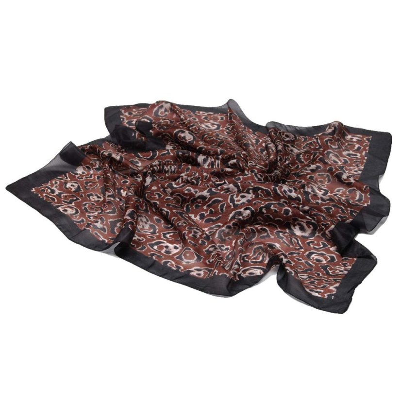 Hedvábný šátek s potiskem tmavě hnědý