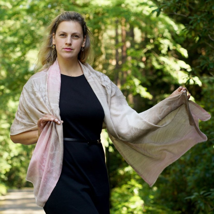Kaschmirische Pashmina exklusiv creme mit Hellrosa und Graubraun