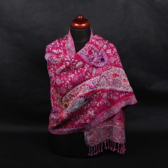 Šála z merino vlny s vyšíváním s magentou