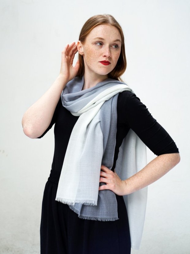 Ring-Pashmina exklusiv Ombre grau mit Cremefarbe