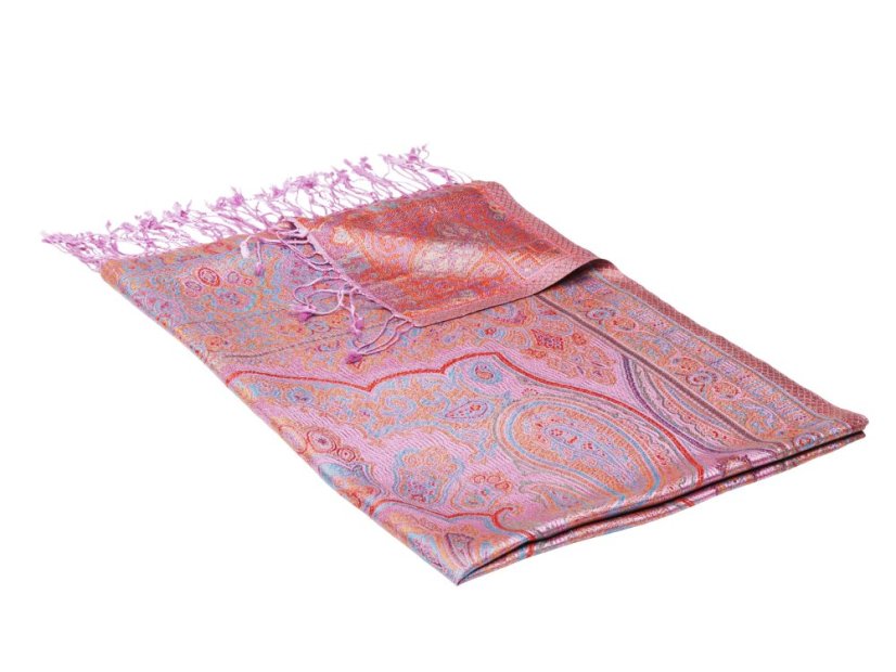 Hedvábná šála Super velká světle fialová s tyrkysovou a žlutou