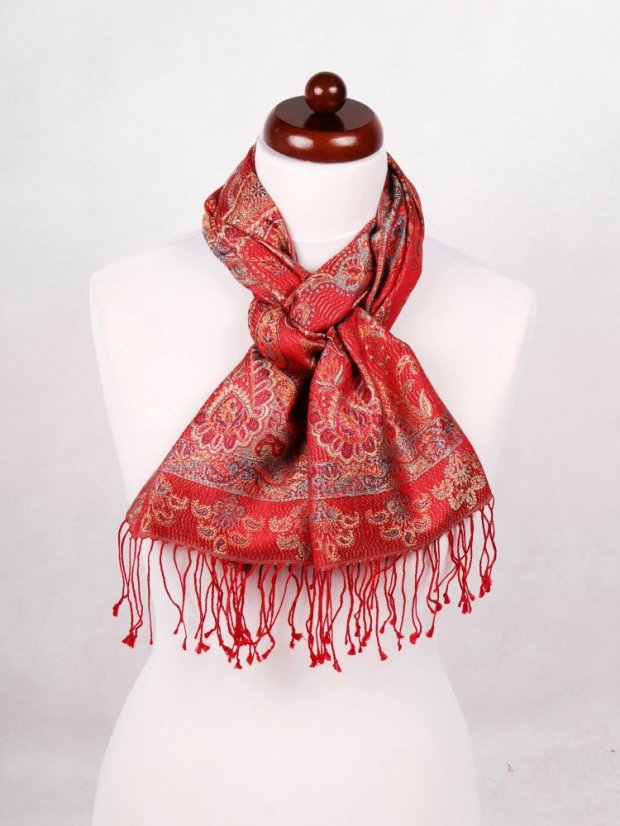 Hedvábná šála Super Tenzin červená s tyrkysovou