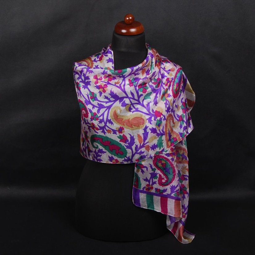 Seidenschal mit Aufdruck dunkellila-blau