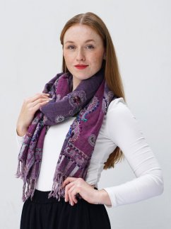 Šála z merino vlny s vyšíváním fialová